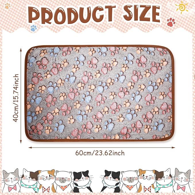 Tatuo 4 Pack Fleece Dog Blankets for Puppy Cats Multi-Size Sleep Mat for Pet Guinea Pig Soft Washable Warm Crate Bed Puppy Teething Toys Print Pattern Blanket Indoor(Black,24 x 16 Inch,Paw)