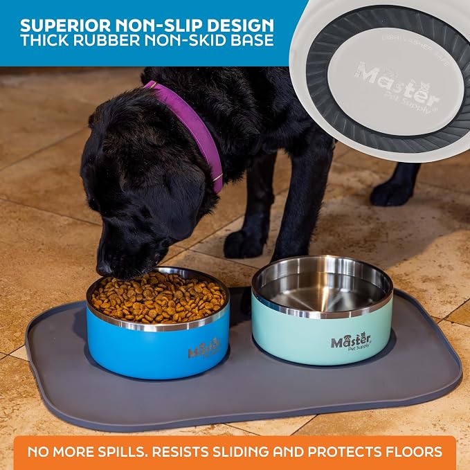 Master Pet Supply Stainless Steel Dog Bowls - 64 oz, Heavy Duty - Bone White, Double Wall Extra-Thick Insulated, Non-Slip Pet Water Bowl for Dogs, Cats & Pets, Anti Rust Metal, Dish Washer Safe