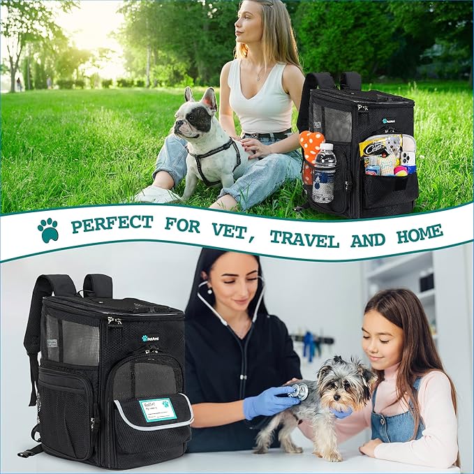 PetAmi Dog Backpack Carrier, Airline Approved 4-Way Entry Cat Backpack Carrier, Ventilated Mesh, Collapsible Pet Carrier for Small Puppy, Kitten, Hiking, Travel Car, Vet, up to 18 lbs, Black