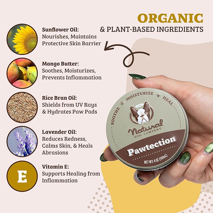 Natural Dog Company Pawtection Balm for Hot Pavement, Dry Cracked Dog Paws, and Rough Terrain - Safe, Non-Toxic, and Lick Safe - Protects Paws with Natural Ingredients, 1 oz Tin