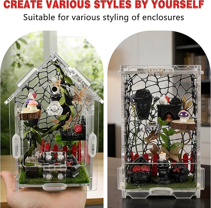 20Pcs Jumping Spider Enclosure Accessories Kit, Gothic Mini Furniture & Decor Set for Tarantula Habitat, Includes Feeder, Ledge, Hideout, Climbing Net, Plants, Mushrooms (No Glue, No Tank)