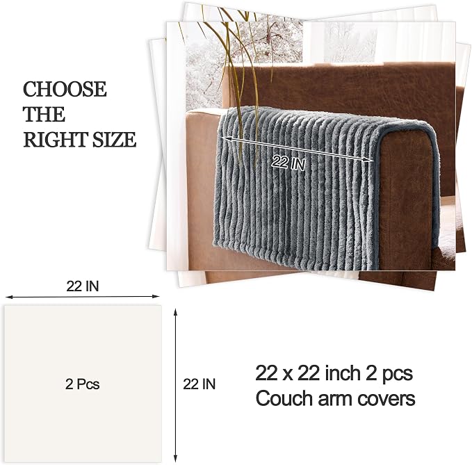 100% Waterproof Couch Arm Covers 2pcs, Fuzzy Chair Arm Covers Thick Soft Recliner Chair Armrest Protectors, Non-Slip Couch Armrest Cover Pet mats for Sofa (Titanium Gray, 22" x 22" 2 Pack)
