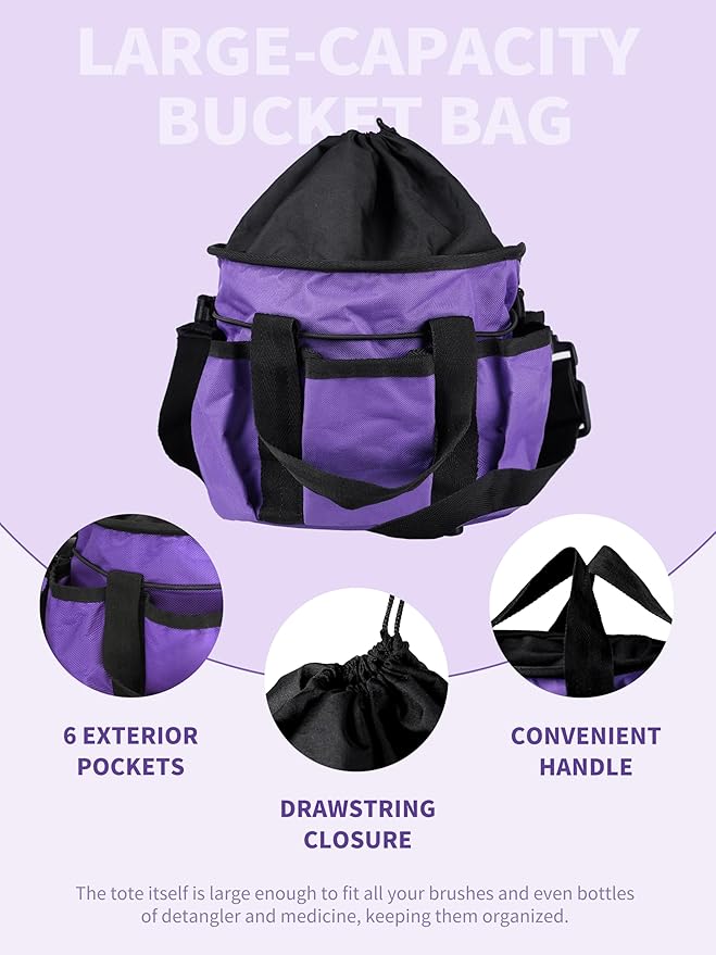 Harrison Howard Horse Grooming Kit 9 Piece with Tote Bag, Non-Slip Horse Brush Set for Shedding, Bathing, Hoof Care, Mane & Tail Grooming, Equine Grooming Supplies Purple