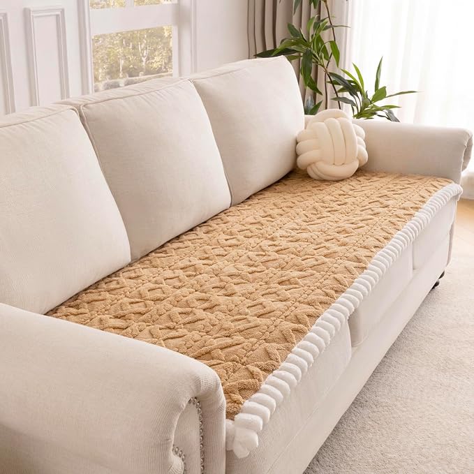 Couch Cover for Dogs, Washable Non Slip Sofa Covers for 2 Cushion Couch Pet Friendly Fuzzy Sofa Protector&Bed Mat for Pets (27.6"x59.06" Light Brown)