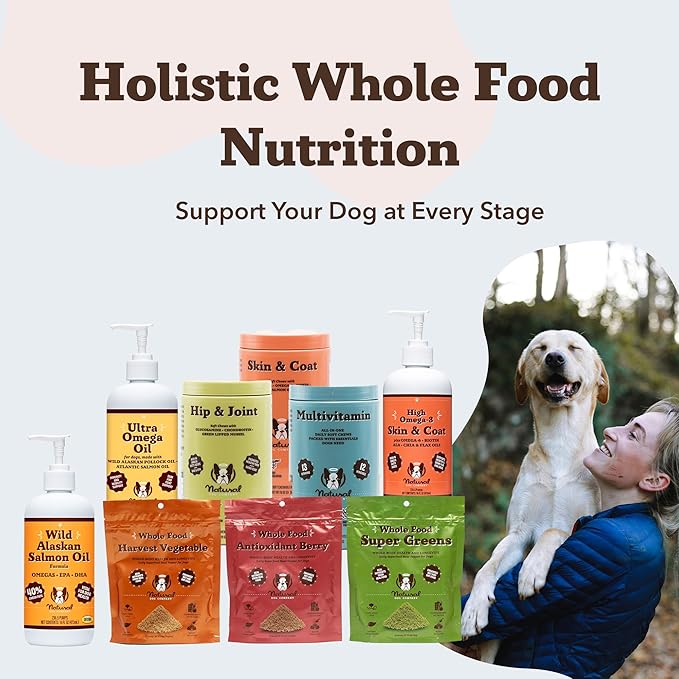 Natural Dog Company Wild Alaskan Fish Oil for Dogs – Salmon & Pollock Omega 3 Dog Oil Blend with EPA DHA for Skin Coat Health, Itchy Relief, Joint Heart Immune Support, Liquid Food Topper, 32 oz