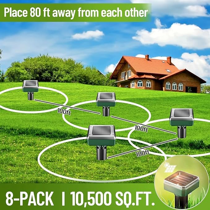 8 Pack Mole Repellent Solar Powered Sonic Mole Deterrent Spikes, Snake Gopher Vole Repellent for Lawn Garden & Yard Gopher Deterrent, Groundhog Repeller