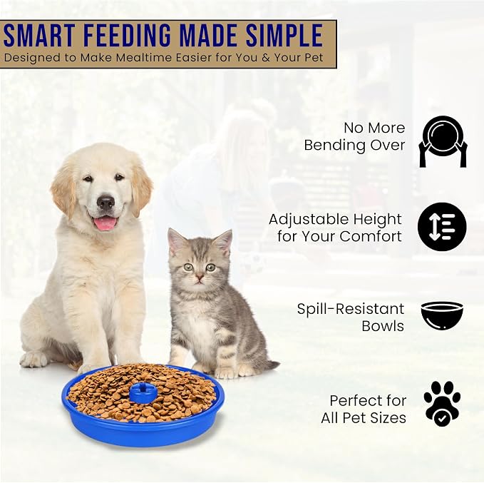 UpBowl™ No Bend Pet Bowl Kit – Pole & 2 Bowls | Easy Lift, Fill & Place Dog or Cat Bowls Without Bending