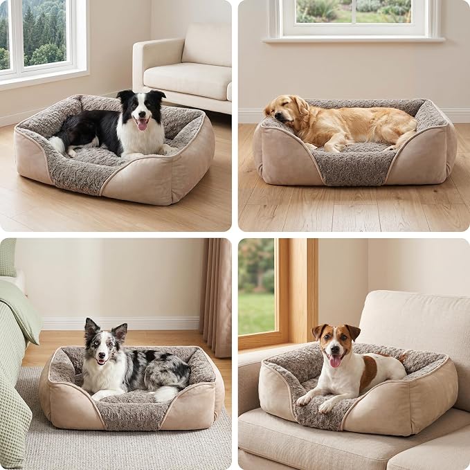 XX-Large Dog Bed for Large, Medium, Small Dogs - Rectangle, Washable, Orthopedic, Soft, Calming, Durable Pet Cuddler with Anti-Slip Bottom - XXL (42"x30"x10")