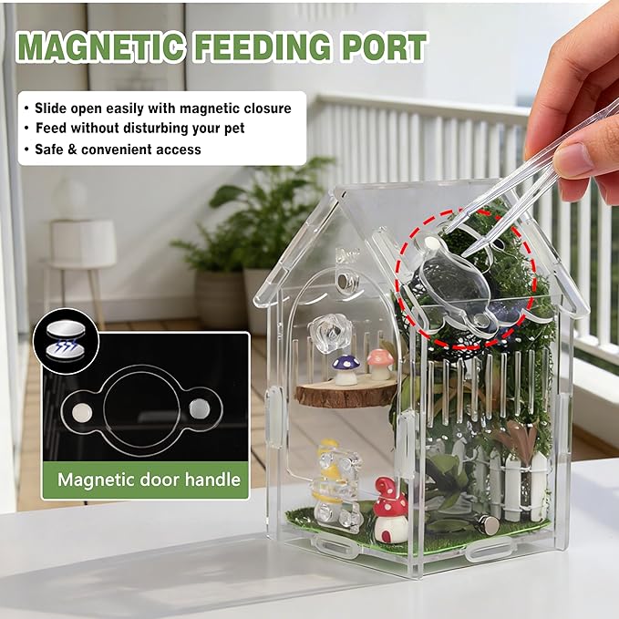 Jumping Spider Enclosure - Internal Dimensions 3.15"x3.15"x5.6" Acrylic Terrarium Kit for Tarantulas/Mantis/Reptiles with Magnetic Door, Ventilation & Easy Assembly