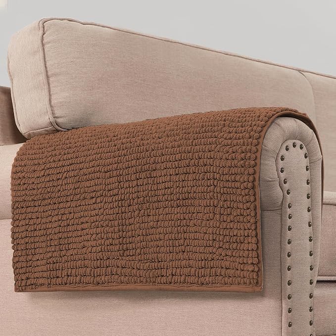H.VERSAILTEX Plush Chenille Couch Armrest Cover 2 Packs Thick and Soft Sofa Covers Furniture Protector Cover for Pets (27.5" x 27.5", Caramel)