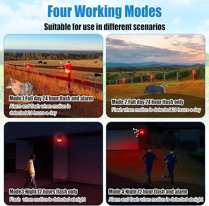 Qualirey 16 Pack Solar Sound and Light Alarm Motion Sensor 129db Outdoor Security Siren Waterproof Motion Activated Detector Alarm 6 LEDs Flash Warning Strobe System for Home, Farm (Red)