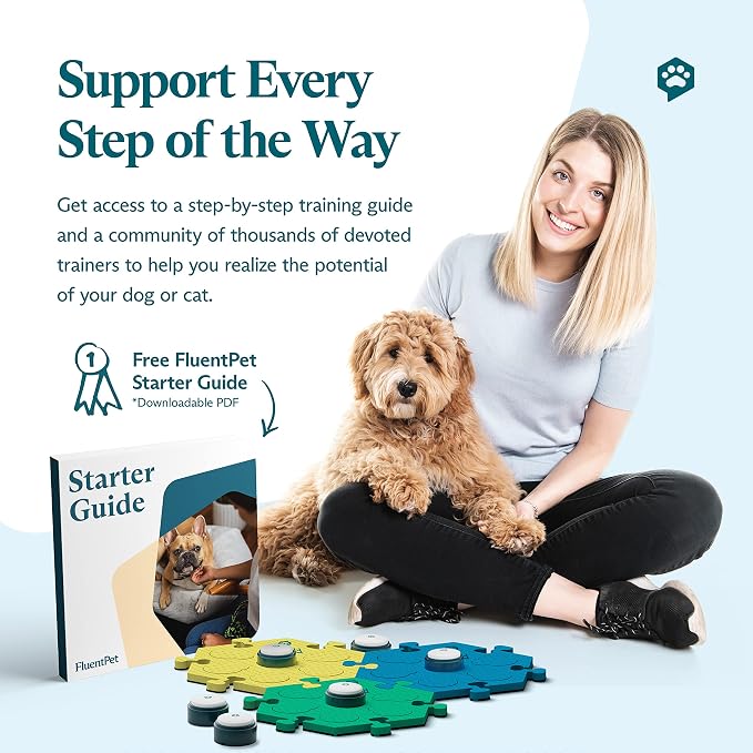 Speak Up! Get Started Kit with Clearer Upward-Facing Sound | 6 Recordable Buttons w/Pre-Installed Batteries & 3 HexTile Button Mats | Training Dog & Cat Communication Buttons