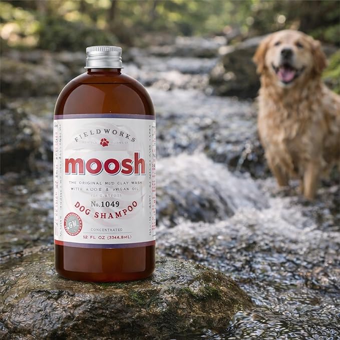 MOOSH All-Natural Dog Shampoo – Gentle for Sensitive Skin. No Sulfates, Preservatives, or Harsh Chemicals. with Bentonite Clay, Argan Oil & Aloe. Hypoallergenic, Biodegradable, 12oz.
