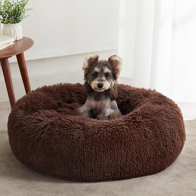 Calming Dog Bed & Cat Bed, Anti-Anxiety Donut Dog Cuddler Bed, Warming Cozy Soft Dog Round Bed, Fluffy Faux Fur Plush Dog Cat Cushion Bed for Small Medium Dogs and Cats | Fluffy Faux Fur Round Cuddler,Anti-Anxiety,Anti-Slip Bottom,Self-Warming Pet Bed ...