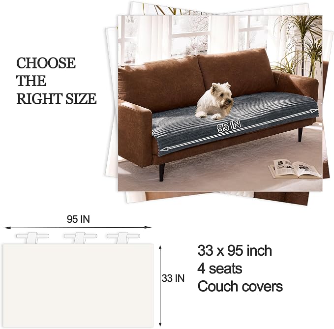 Dual Non-Slip Couch Cover for Dogs Waterproof, Fuzzy Soft Pet Couch Covers for Sofa 3 Cushion, Pet Friendly Soft Dog Bed Covers Sofa Cover Washable (Titanium Gray, 33" x 95" 1 Pack)