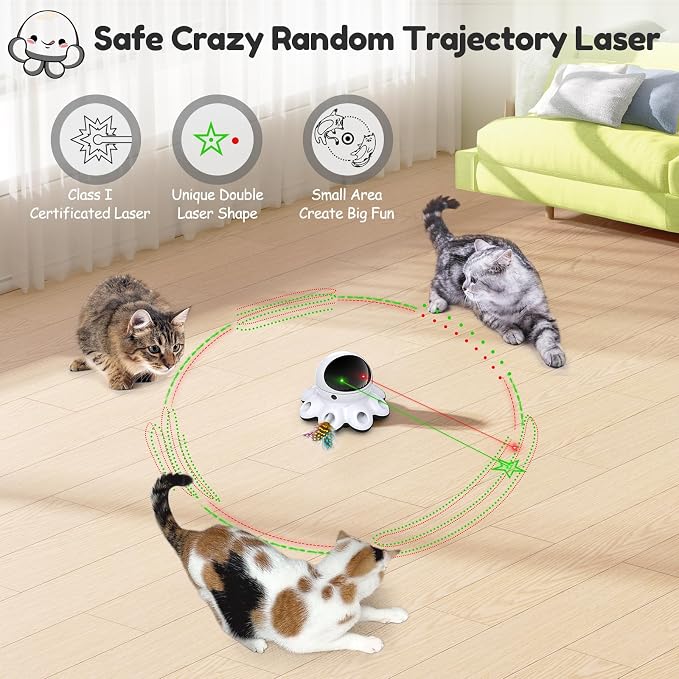 ORSDA Cat Laser Toy, 2-in-1 Interactive Automatic Motion Activated Moving 8 Holes Whack A Mole Feather, USB Rechargeable Electronic Smart Sensor Kitten Toys for Indoor Exercise