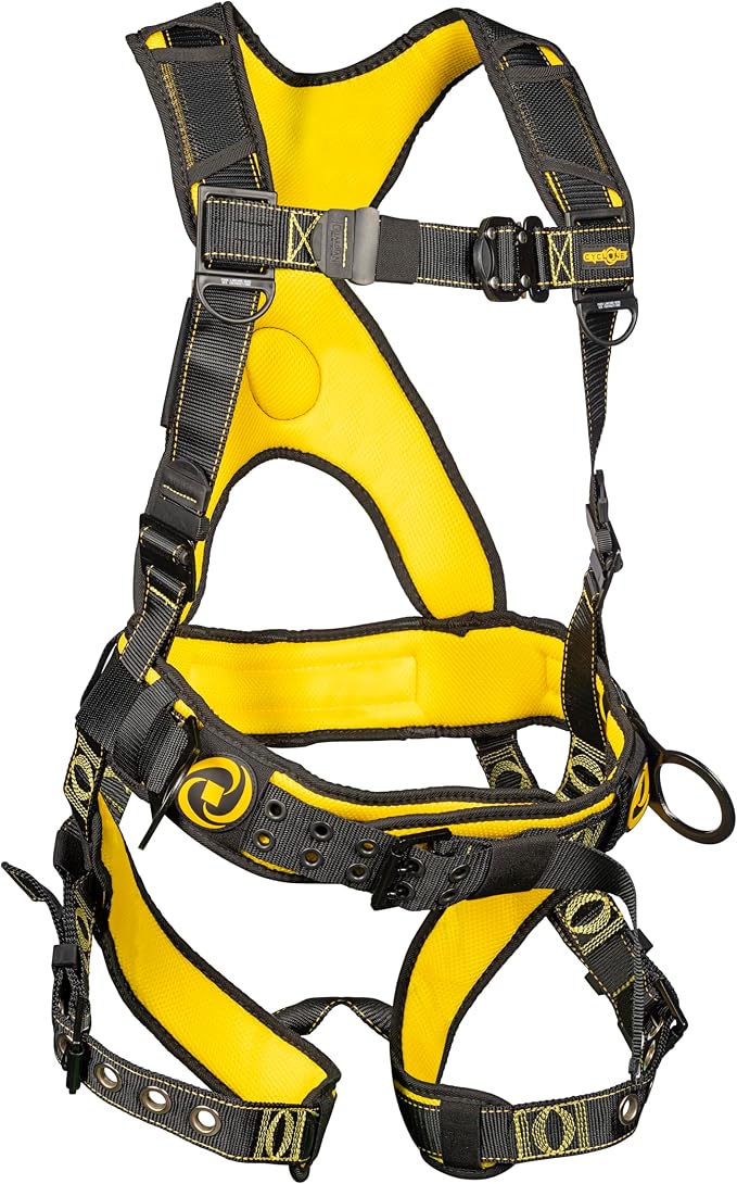 Guardian 21030 Cyclone Construction Harness with Waist Pad | Side D-Rings|OSHA & ANSI Compliant | Black/Yellow | M-L