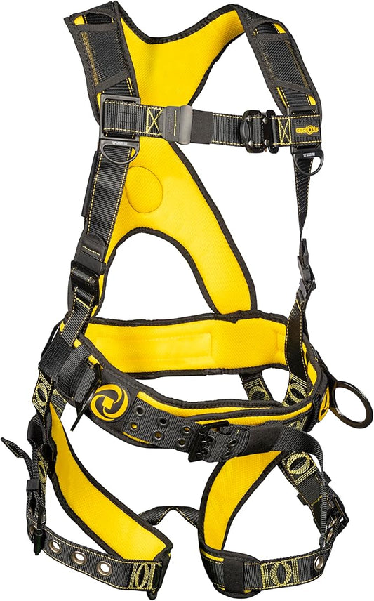 Guardian 21029 Cyclone Construction Harness with Waist Pad | Side D-Rings | OSHA & ANSI Compliant | Black/Yellow | Small