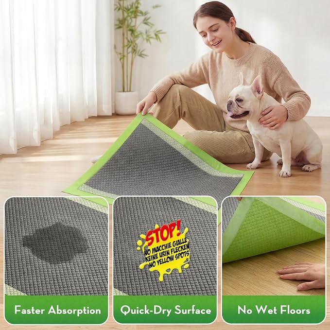 CROCI Charcoal Puppy Pads with Adhesive Tabs 2X Odor Control 22x22in 100Ct | Super Absorbent Pee Pads for Dogs, Quick-Dry Surface, Unscented, Renewable Bamboo Material, Disposable
