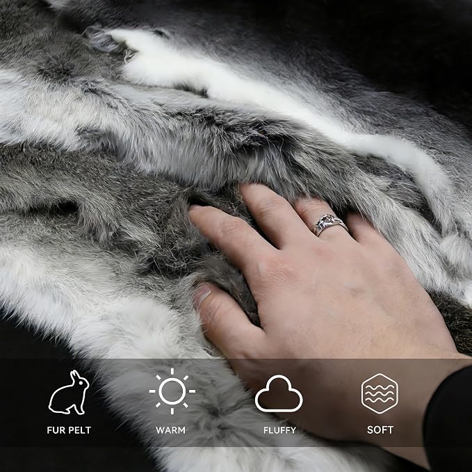 Craft Rabbit Fur Pelt Skin Genuine Tanned Animal Hide with Sewing Quality Leather 12" by 14" for Decoration DIY Crafts Cat Dog Toys Fur Fabric（8Pcs, Grey）