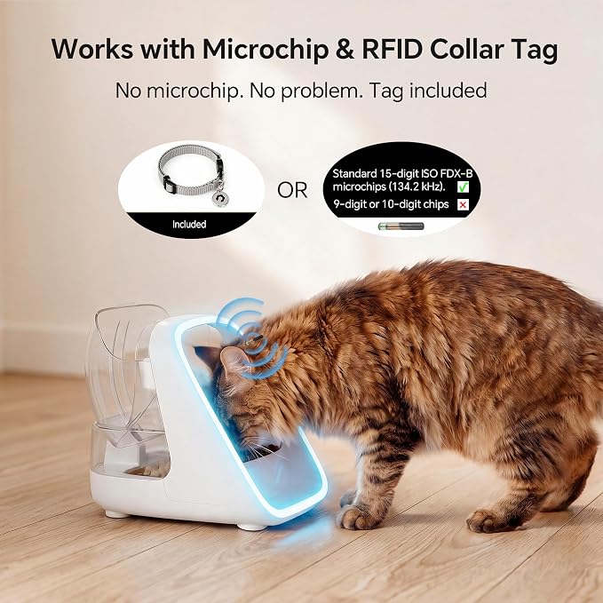 Automatic Microchip Cat Feeder for Multi-Pets Home Meal Stress-Free | RFID Pet Feeder Stops Food Stealing, Rechargeable, Stainless Steel Cat Bowls & Dog Bowls for Wet & Dry Food with RFID Tag
