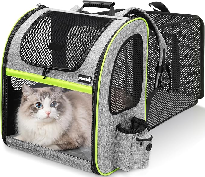 pecute XL Cat Backpack Expandable, Cat Carrier Backpack Acrylic Window | Durable Oxford Cloth, Lockable Zipper,Use for Pet Under 15 lbs to Travel