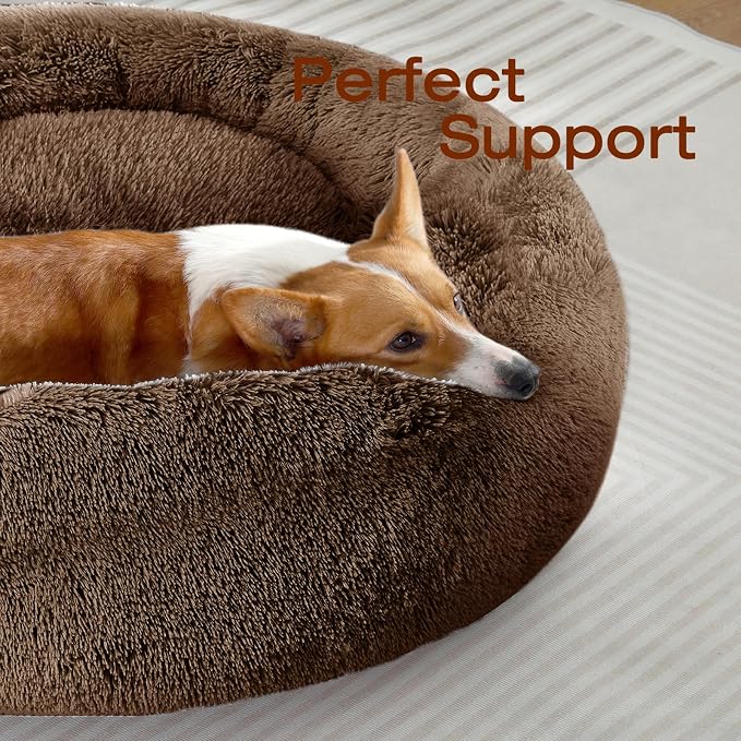 JOLLYVOGUE Dog Beds Large Sized Dog, Calming Anti-Anxiety Dog Bed, Fluffy Donut Cushion for Extra Large Pets (45")