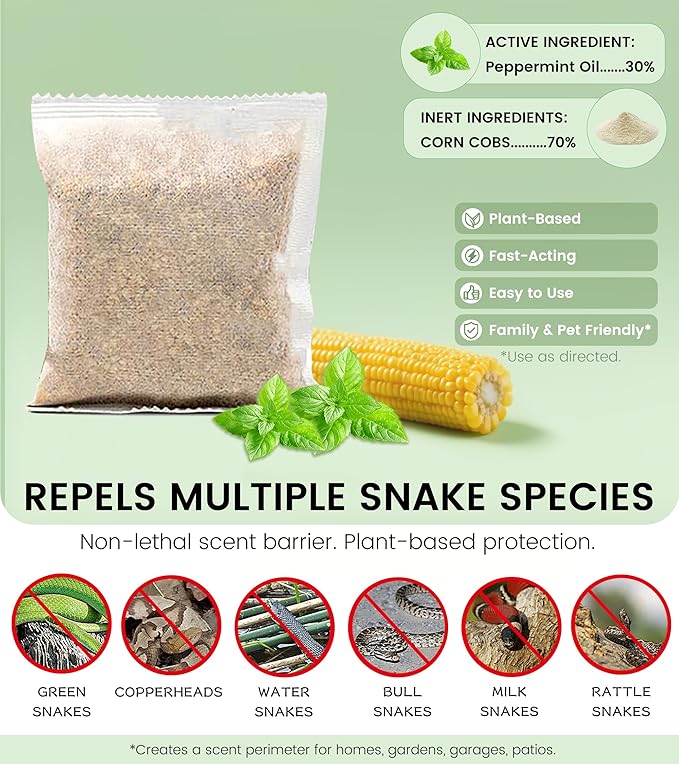 Natural Snake Repellent for Yard, Safe Granules for Pets & Kids, Long-Lasting Outdoor Snake Deterrent for Garden, Garage & Patio - 30 Pack, 100% Plant-Based & Non-Toxic