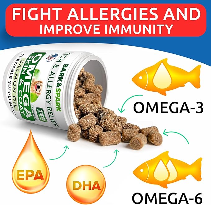 BARK&Spark (Pack of 2) Omega 3 for Dogs - 360 Fish Oil Chews for Dog Shedding, Skin Allergy, Itch Relief, Hot Spots Treatment - Joint Health - Skin & Coat Supplement - EPA&DHA Fatty Acids