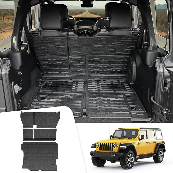 Cargo Mats for 2018-2025 Jeep Wrangler JL Unlimited 4X4 Trunk Mat with Backrest Liner, All Weather TPE Protector Rear Back Seat Mats for 18-25 Wrangler JL 4X4 4 Door Accessories