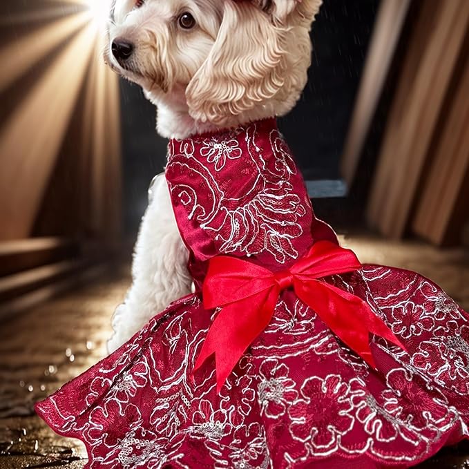 Dog Princess Lolita Dress for Small Dogs Girl,Sparkling Sequins Sweet Pet Clothes Wedding Birthday Party Puppy Dresses,Cat Apparel Accessories Costumes Outfit Skirt (Red.Medium)