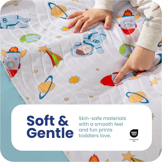 IMPROVIA® Pee Pads for Kids - Bed wetting Pads for Kids Potty Training Bed mats for Toddlers Waterproof Reuseable Washable Absorbent, Non Slip - Space Design - Twin Size 34”x36