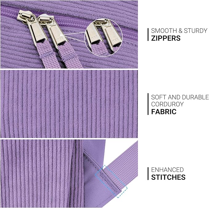 ZORFIN 26L Backpack for College, and Travel: Corduroy Bookbag - Deep Purple
