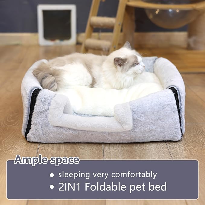 cat Bed cave-cat beds for Indoor Cats,Soft and Comfortable Cute Pet Bed，cat House,with Removable Washable Cushioned Pillow,Enclosed cat Bed,Kitty pet hut、Hideaway,Small Large Dog Tent (Grey)