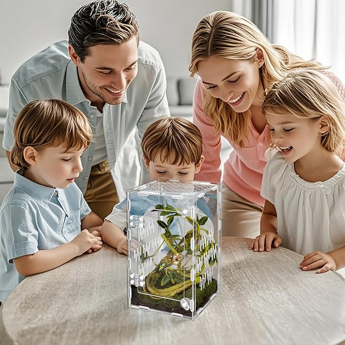 Acrylic Reptile Terrarium Easy Assembly, 360° Clear & Keep Pet Secure Design for Jumping Spiders, Tarantulas, Geckos Scratch-Resistant Large Ventilated Habitat Terrarium for Arachnids 9.8*5.9*5.9in