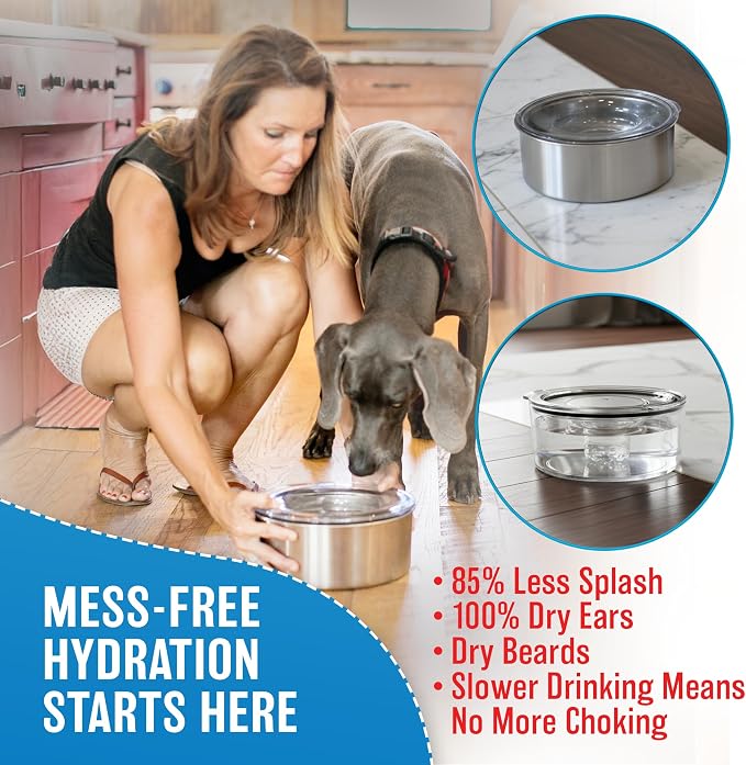 Tritan Plastic Dripless Water Bowl with Lid – Holds 1 Gal, Reduces Spills & Trails Up to 85%+, Water Bowl for Large Breed Dogs (51-85 lbs), The Original Slobber Stopper