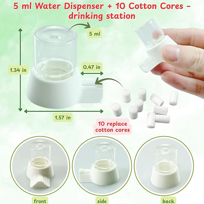 Jumping Spider Water Dispenser Enclosure Accessories, Mini Water Dispenser and Mist Bottle with 10 Replace Cotton Cores, Jumping Spider Habitat Decoration Tarantula Enclosure Accessories (White, 5 ML)