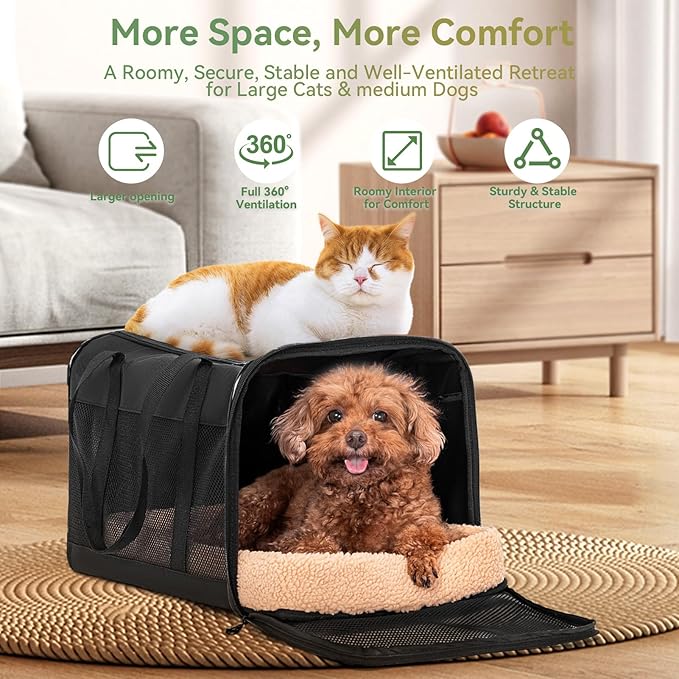 Petsfit Large Cat Carrier for Car Travel, Patented Seat Belt Buckle, 20 lb
