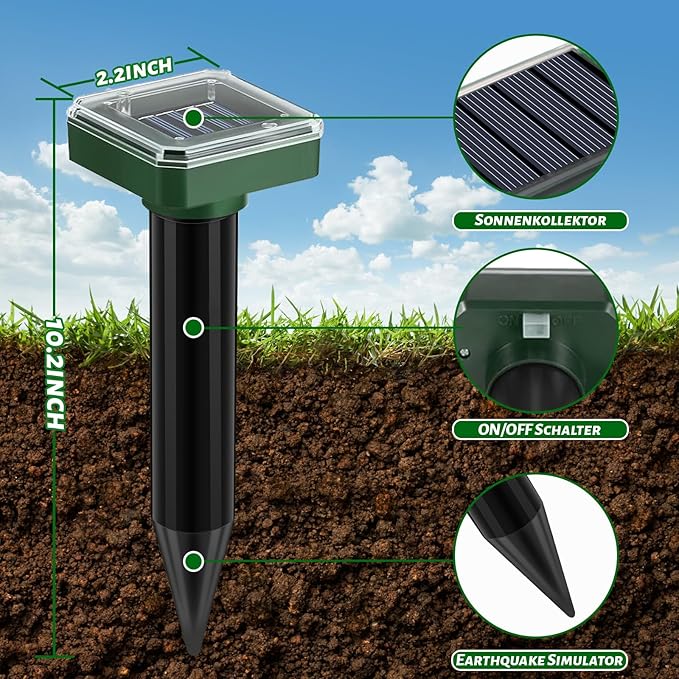 Mole Repellent 10 Pack Solar Powered Snake Repellent for Yard Ultrasonic Sonic Mole Deterrent Pest Control Rodent Repeller Chaser Gopher Vole Trap Outdoor Gopher Ultrasonic for Lawn Garden Repeller