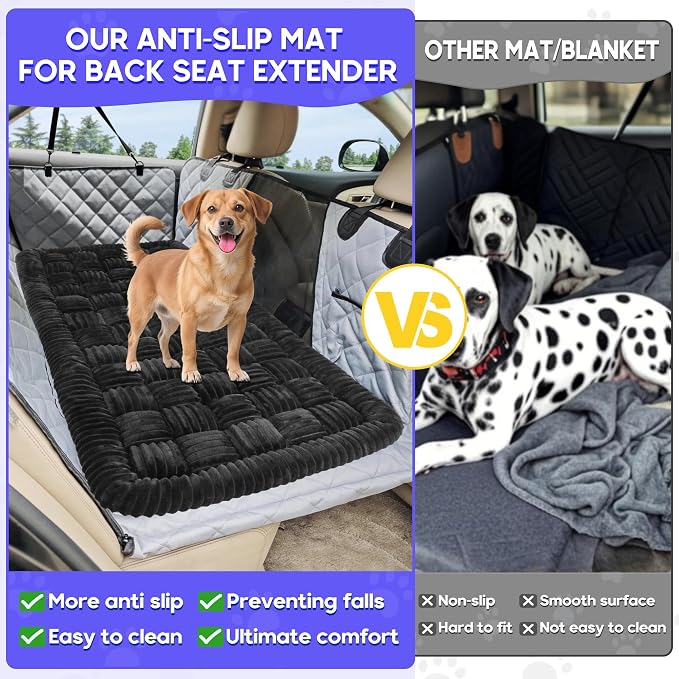 Dog Car Bed Mat Non-Slip Backseat Extender Dog Bed 50" x24.6" Black | Travel Bed for Dogs，Chew-Resistant, Easy Clean & Scratch-Proof, Comfort Design, Fits Trucks/Sedans/SUVs