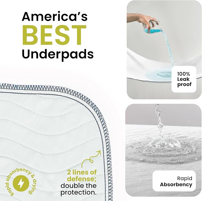 IMPROVIA® Washable Underpads, Heavy Absorbency Reusable Incontinence Pads for Kids, Adults, Elderly, and Pets, Waterproof Protection Floor (White, 34"x52" (Pack of 4))