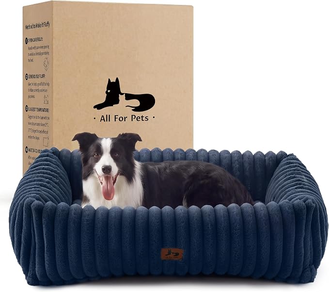Dog Beds Large Sized Dog,Rectangle Orthopedic Pet Bed for Large Dog, Comfort Fluffy Memory Foam Dog Beds with Anti-Slip Bottom,35 x25 x9 Inches,Navy