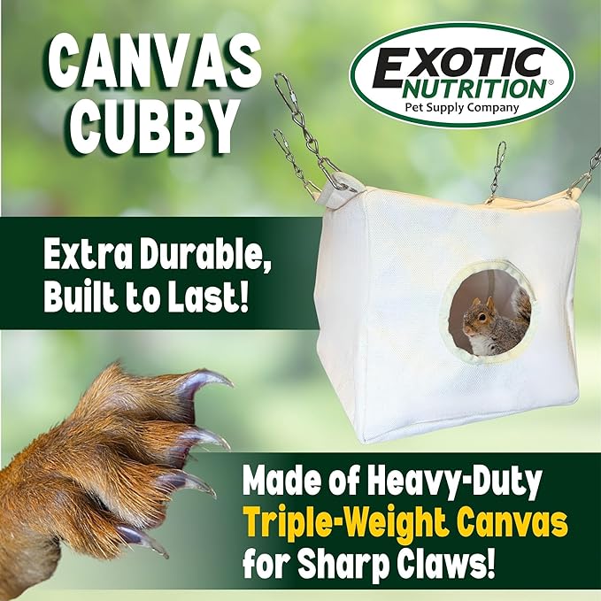 Exotic Nutrition Canvas Cubby - Sturdy Hideout for Sugar Gliders, Hedgehogs, Chinchillas, Rats, Ferrets, Guinea Pigs, Rabbits, Hamsters, Squirrels, Parrots, Birds