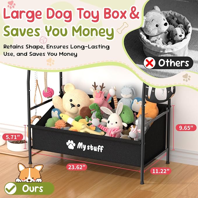 Kaiferty Large Dog Toy basket, Toy Box for Dogs, Pet Toys Bin Dog Metal Wire Basket for Toys, Food Storage, Storage Organizer Chest Storage, Toy Box for Living Room Area (Black)