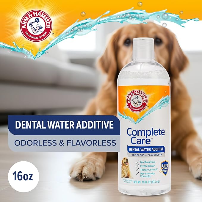 Arm & Hammer Complete Care Dog Dental Water Additive, Odorless Flavorless Daily Oral Care Solution with Baking Soda and Calcium for Plaque, Tartar, and Fresh Breath, 16 Fl Oz - 3 Pack