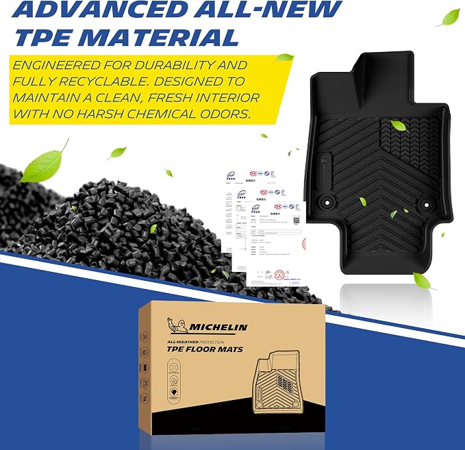 Michelin Vehicle Mats, Premier Series All-Weather TPE Custom Fit Liner for Toyota RAV4 Hybrid 2019-2025 Floor Mats A(3 Piece)