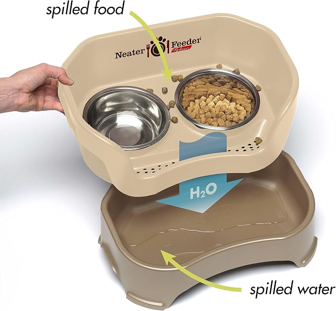 Neater Pet Brands Neater Feeder Deluxe Mess Proof Dog Bowls Elevated for Medium Dogs 19-40 lbs, Made in USA, No Spill Raised Dog Food Bowl Stand Feeding Station, Food and Water Bowl Set, Cappuccino
