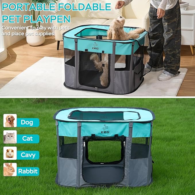 XRG Foldable Pet Playpen，Indoor Cat cage Puppy Crates M(31.5"x23.6"x21.7") | Portable Dog Crates with Upgrade Breathable Mesh，Sturdy Cat Kennel Indoor & Outdoor for Rabbit or Small Animals，Green