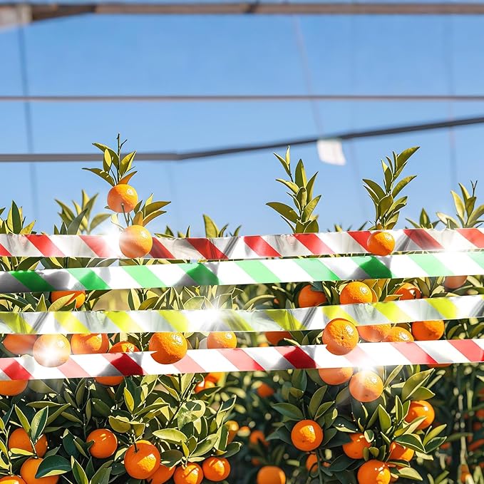DECYOOL 3 Rolls 787 FT Bird Scare Tape Ribbon Hanging Reflective Bird Tape Ribbon for Avoid Birds Animal from House Garden Patio Lawn Orchard（Red, Green, Yellow）