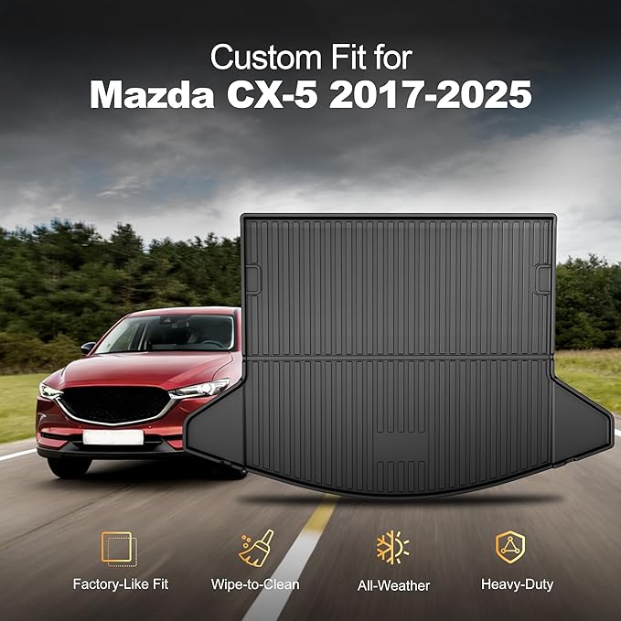 Trunk Cargo Liner Mat Tray fit for Mazda CX-5 2017-2025 2026 All Weather Rear Trunk Carpet Interior CX5 Accessories Waterproof Custom Fit Odorless TPE (Black)